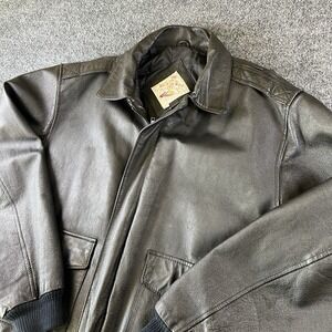 Vintage Winman Top of the World Leather Bomber Jacket Men's Large Black Korea‎